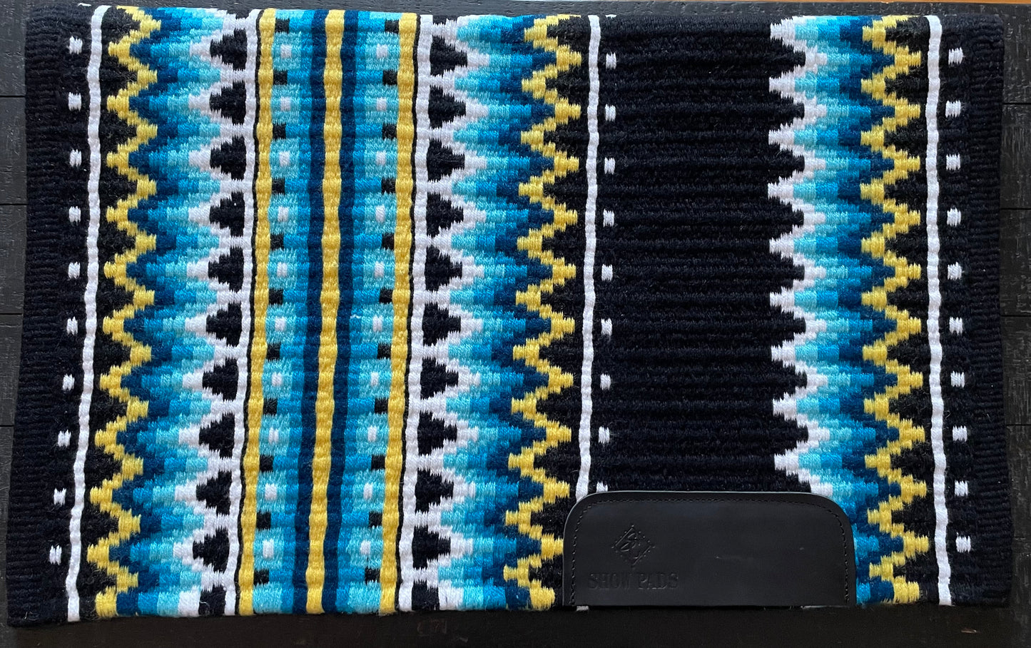 Show Pad 2081 - Black base with Royal, Aqua, Turquoise, Navy, Yellow and White Show Pad - Sparkling Cowgirl