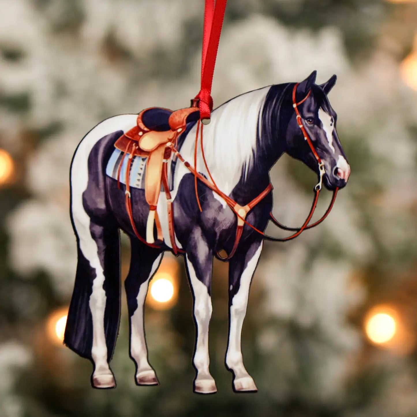 Black Tobiano Ranch Horse Christmas Tree Ornament - Sparkling Cowgirl