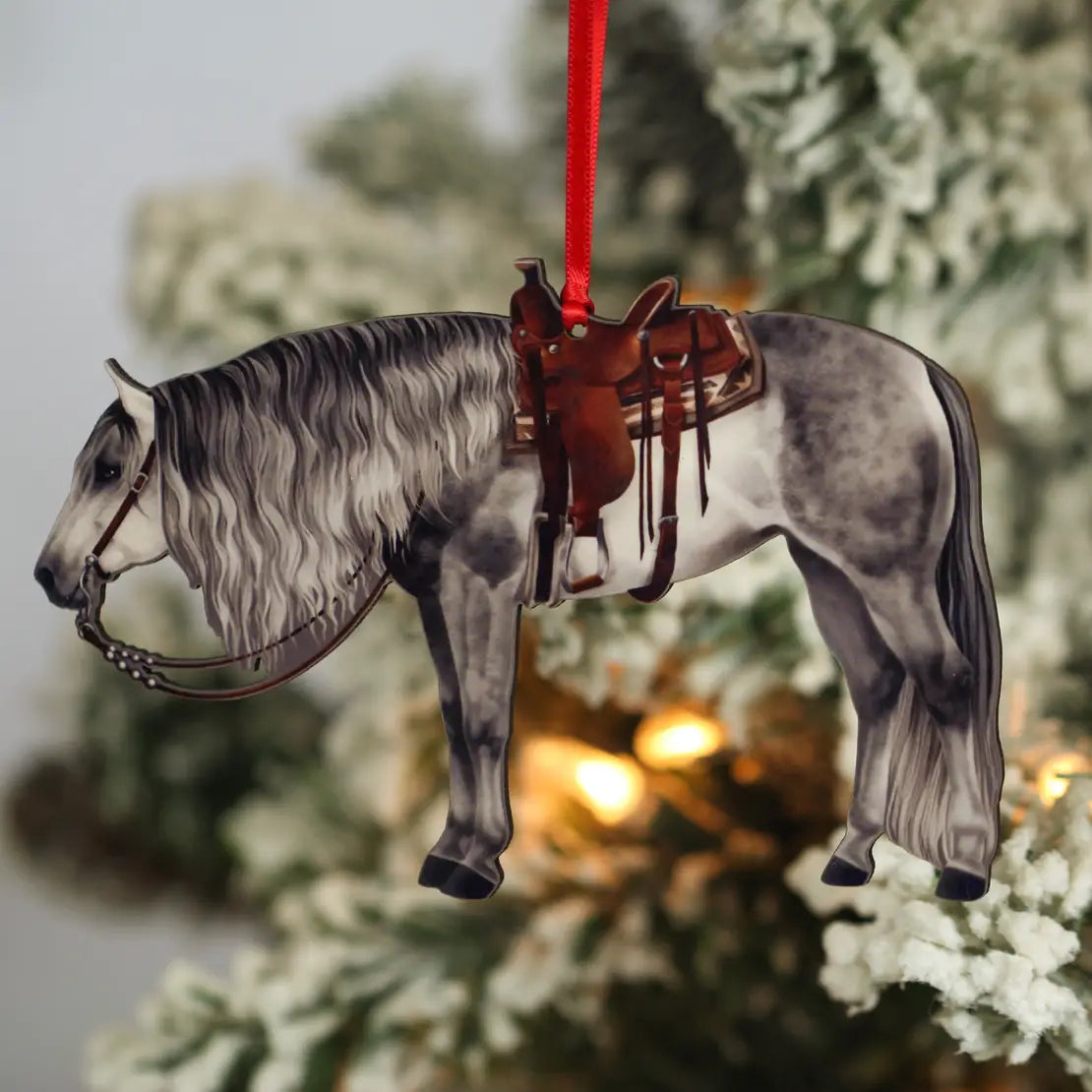 Gray Western Ranch Horse Christmas Tree Ornament - Sparkling Cowgirl