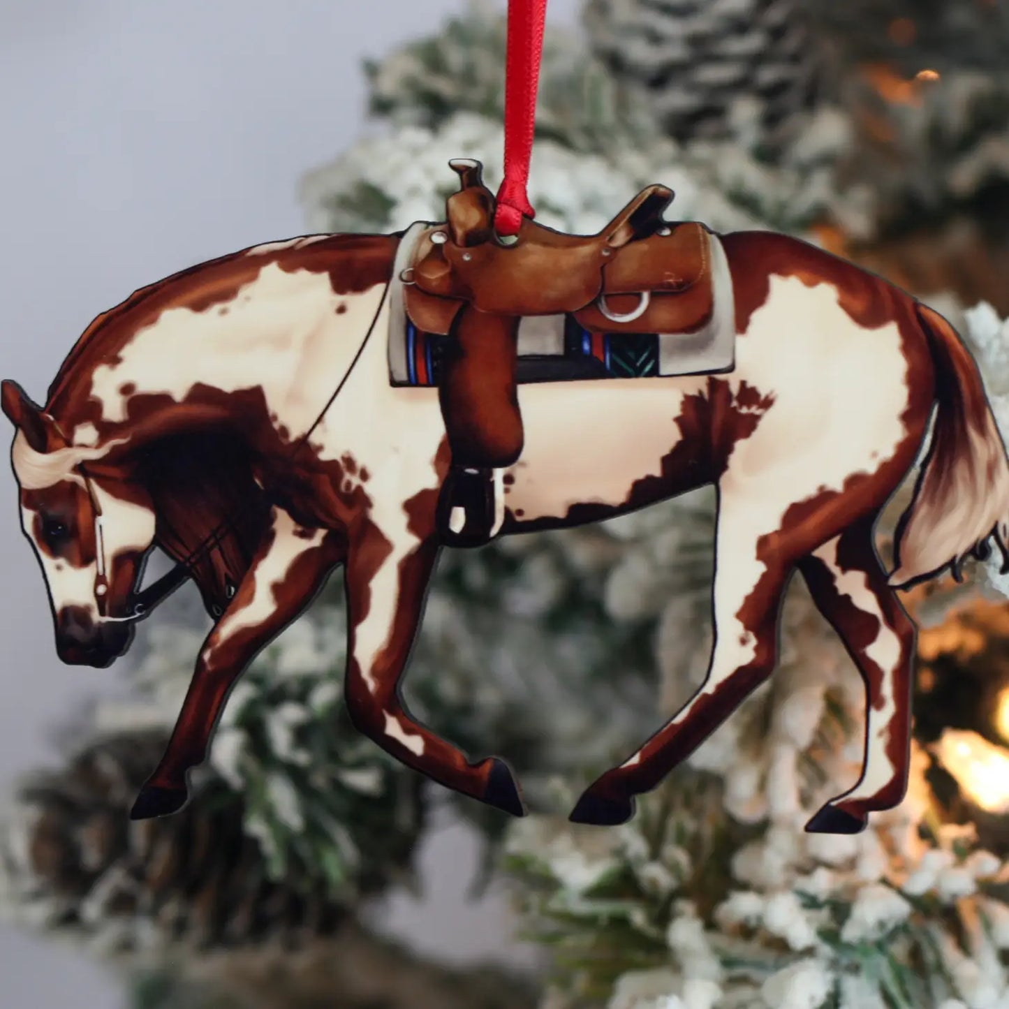 Chestnut Overo Reining Horse Christmas Tree Ornament - Sparkling Cowgirl