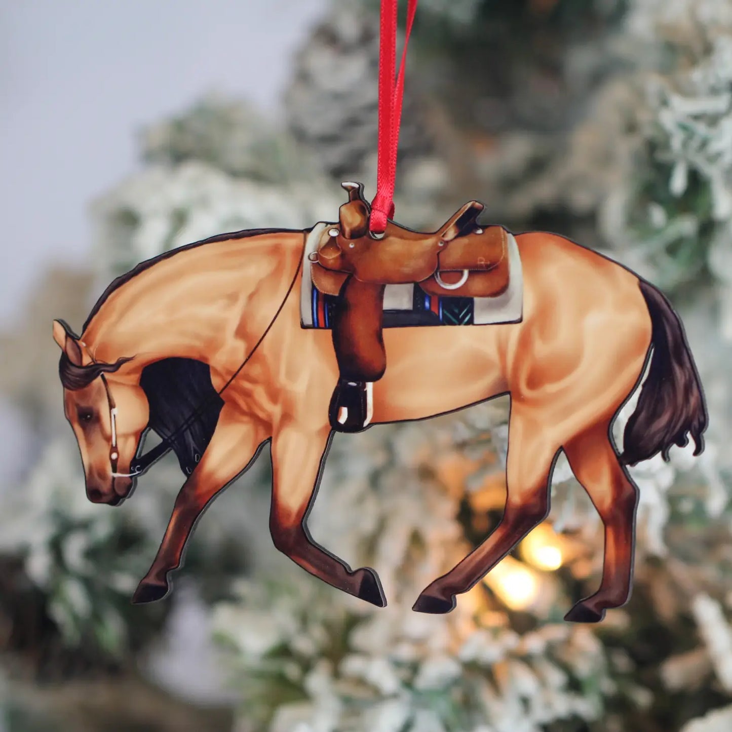 Dun Reining Horse Christmas Tree Ornament - Sparkling Cowgirl