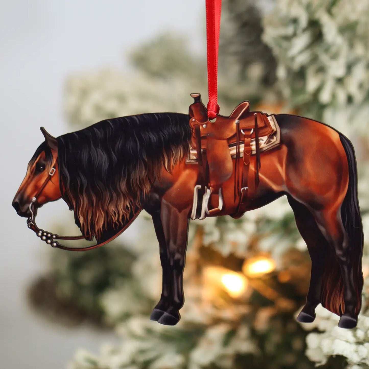Bay Western Ranch Horse Christmas Tree Ornament - Sparkling Cowgirl
