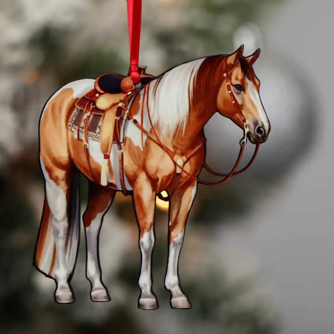 Chestnut Tobiano Ranch Horse Christmas Tree Ornament - Sparkling Cowgirl