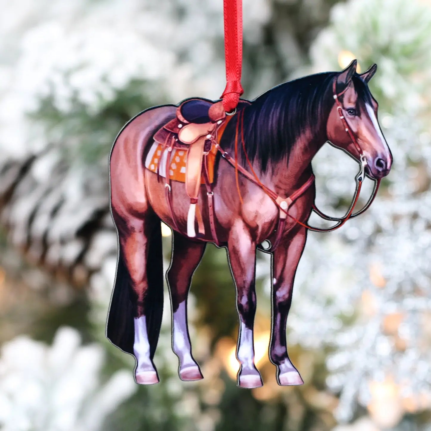 Bay Ranch Horse Christmas Tree Ornament - Sparkling Cowgirl