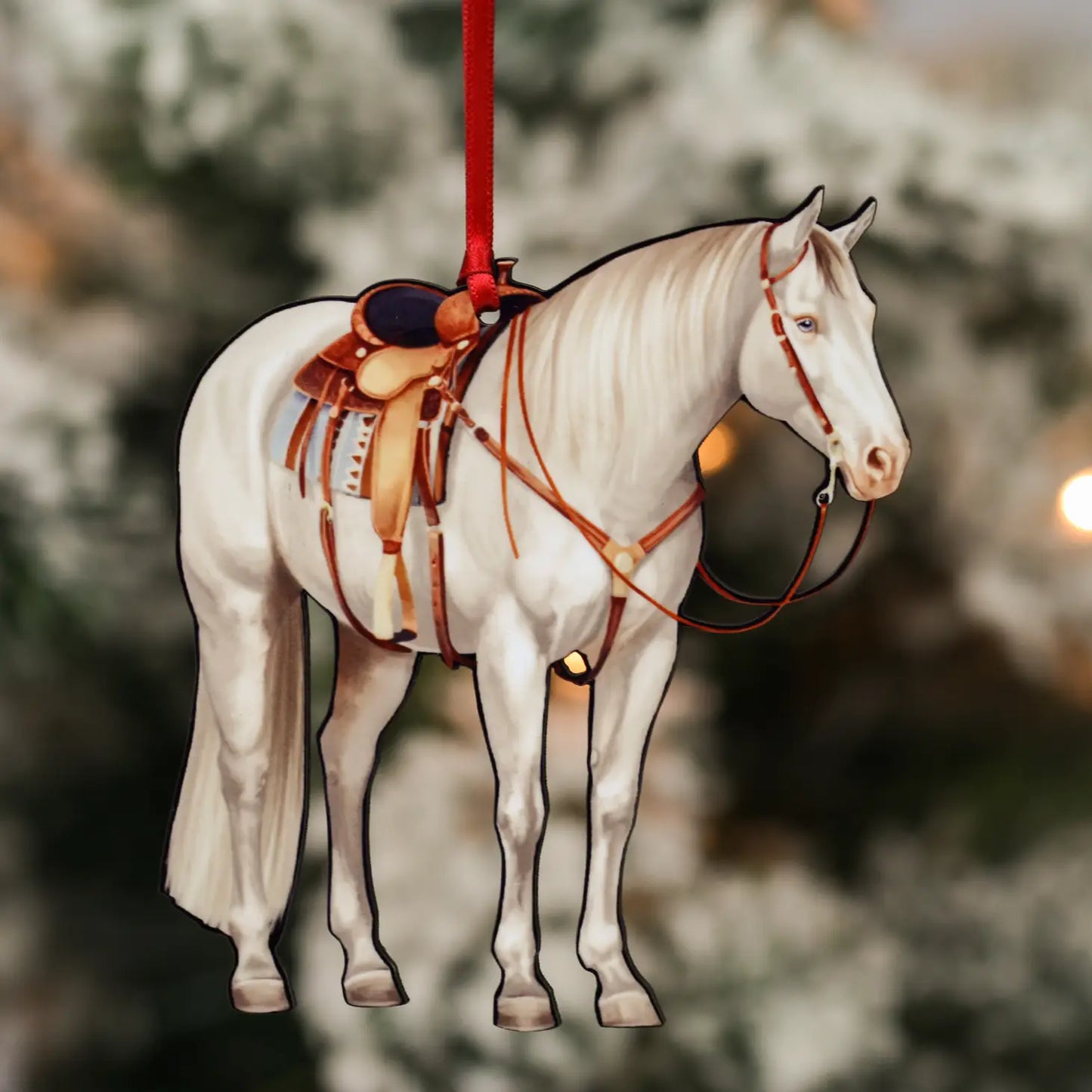 Cremello Horse Christmas Tree Ornament - Sparkling Cowgirl