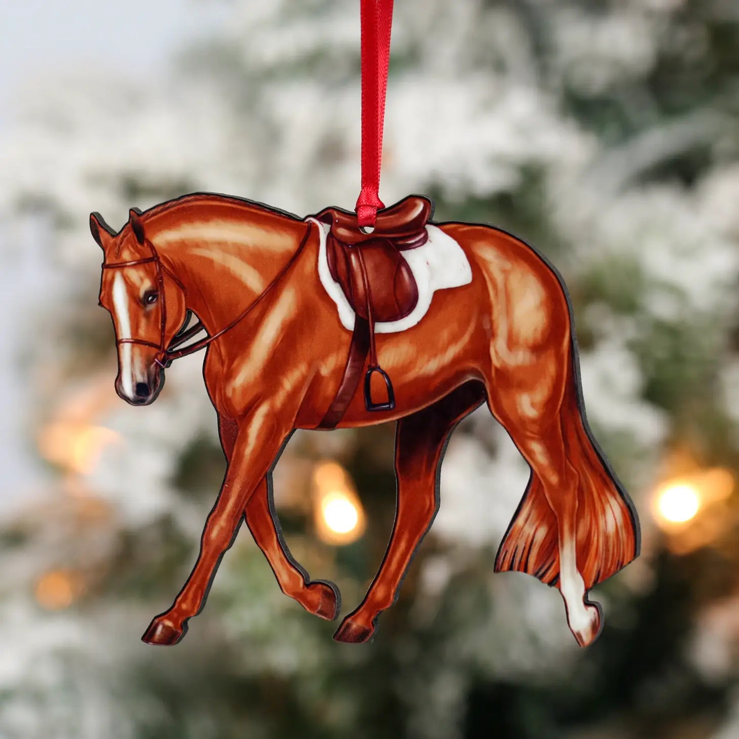 Chestnut Hunter Under Saddle Horse Christmas Tree Ornament - Sparkling Cowgirl