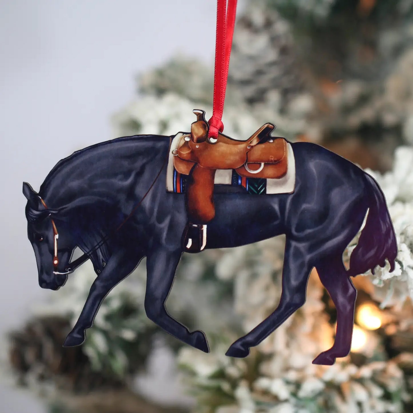 Black Reining Christmas Tree Ornament - Sparkling Cowgirl