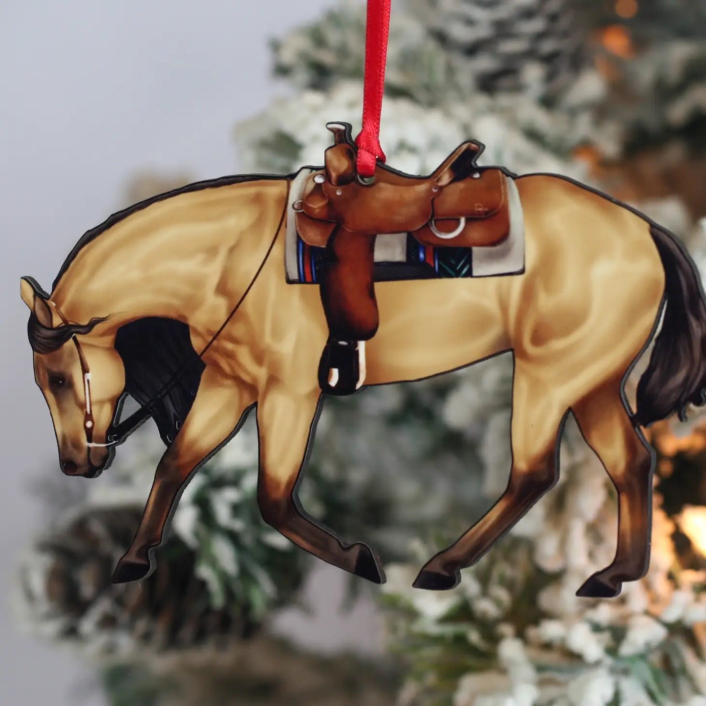 Buckskin Reining Horse Christmas Tree Ornament - Sparkling Cowgirl
