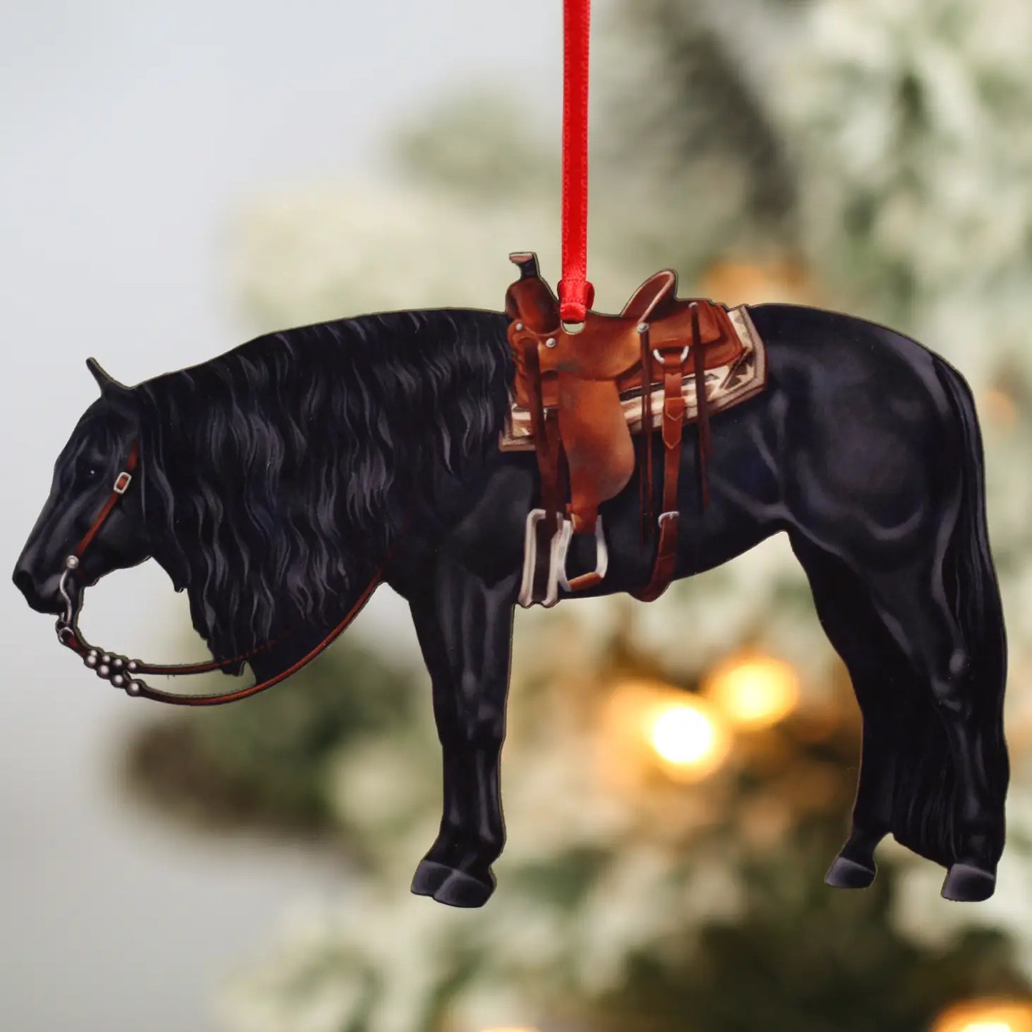 Black Western Ranch Horse Christmas Tree Ornament - Sparkling Cowgirl