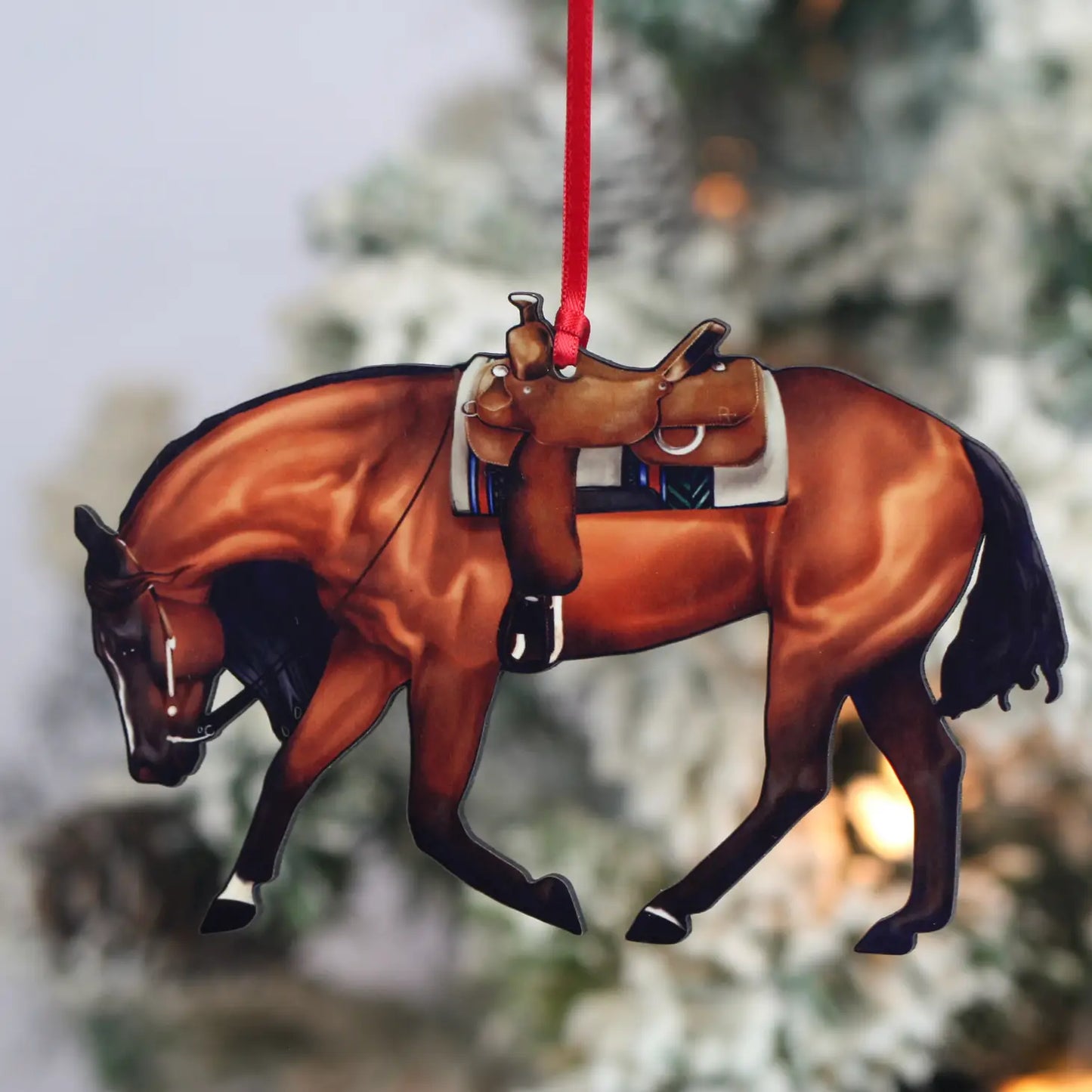 Bay Reining Horse Christmas Ornament - Sparkling Cowgirl