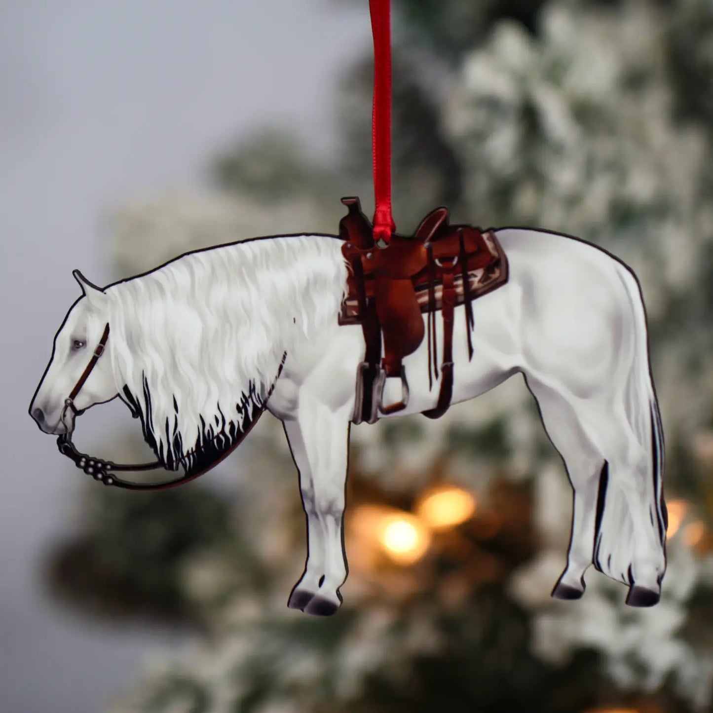 Gray Ranch Pleasure Horse Christmas Tree Ornament - Sparkling Cowgirl