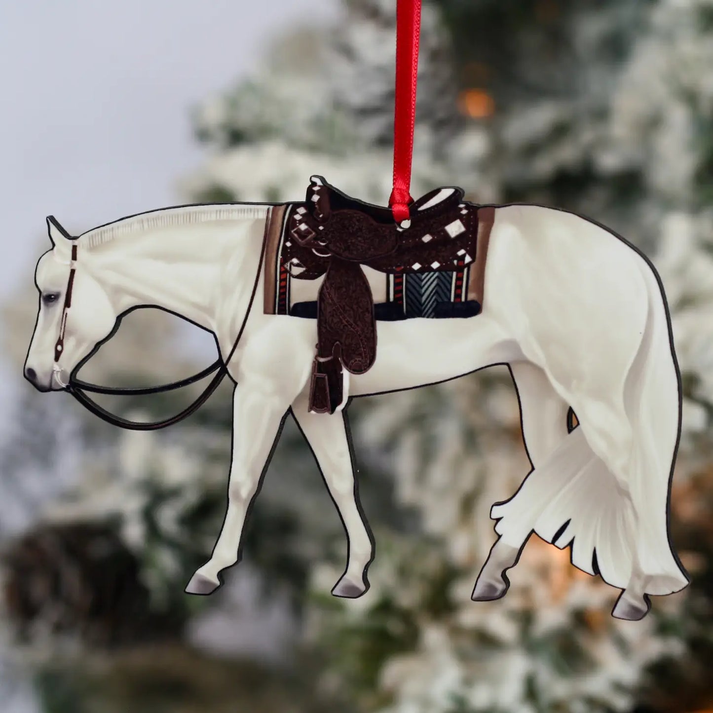 Light Gray Western Pleasure Horse Christmas Tree Ornament - Sparkling Cowgirl