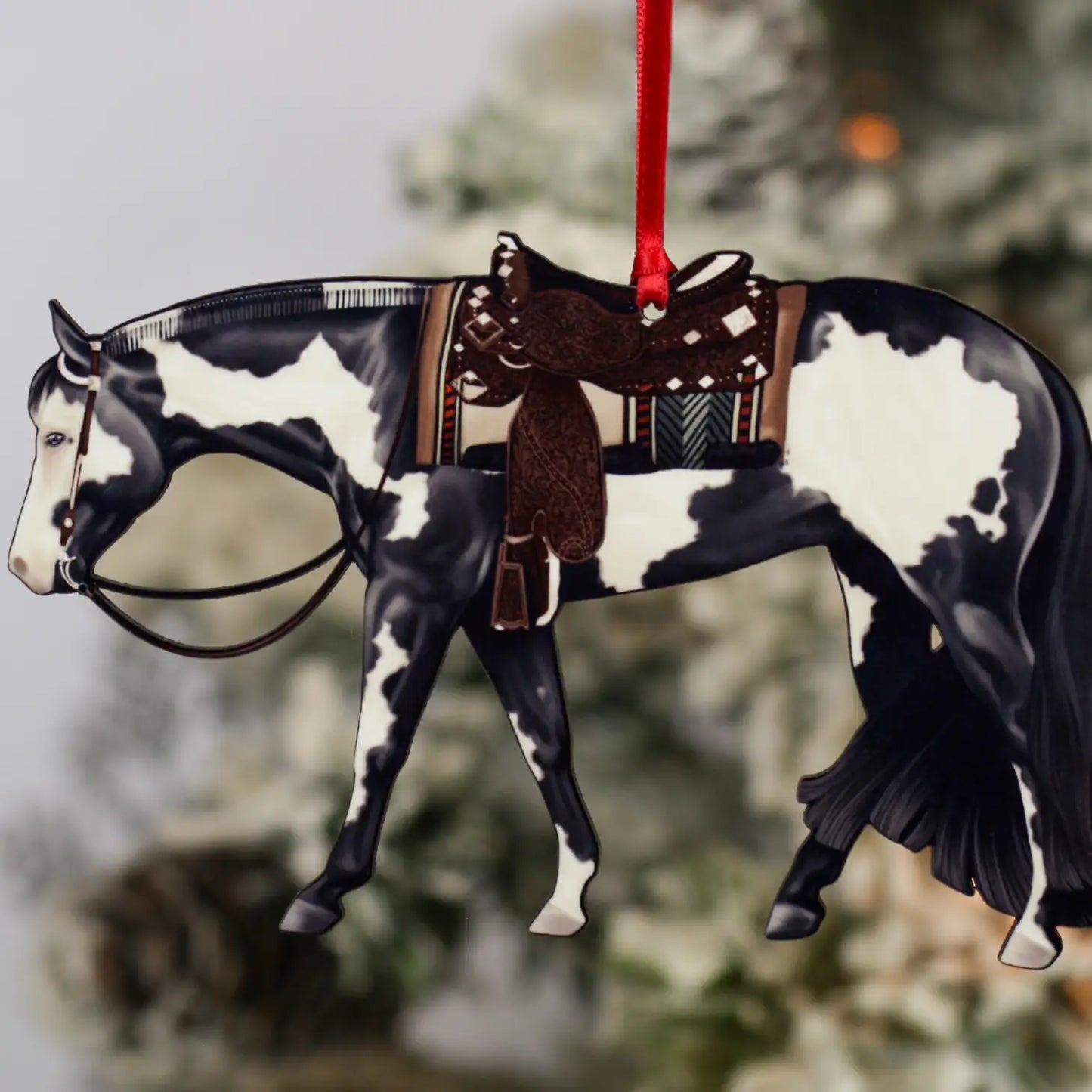 Black Overo Western Pleasure Horse Christmas Tree Ornament - Sparkling Cowgirl