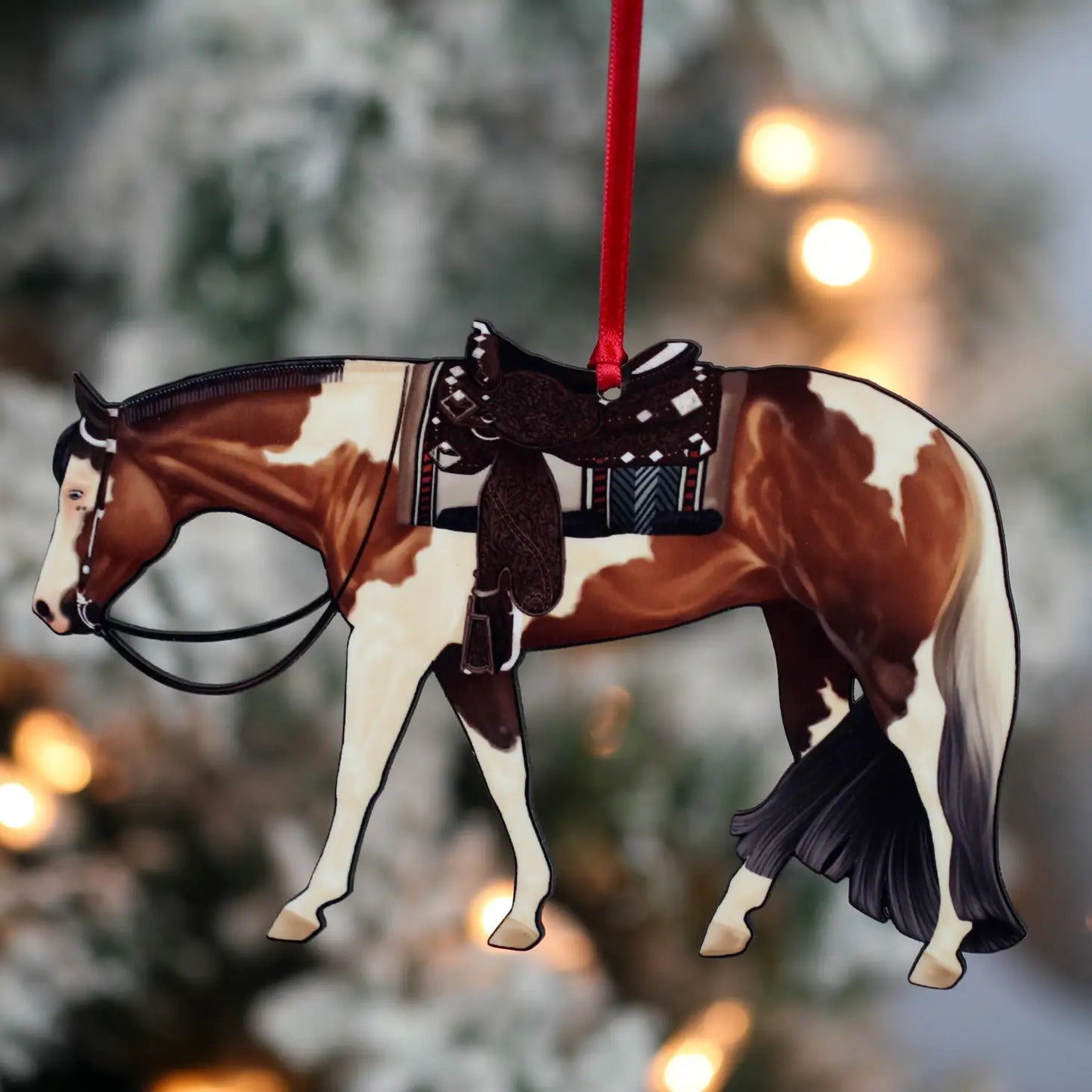 Bay Tobiano Western Pleasure Horse Christmas Tree Ornament - Sparkling Cowgirl