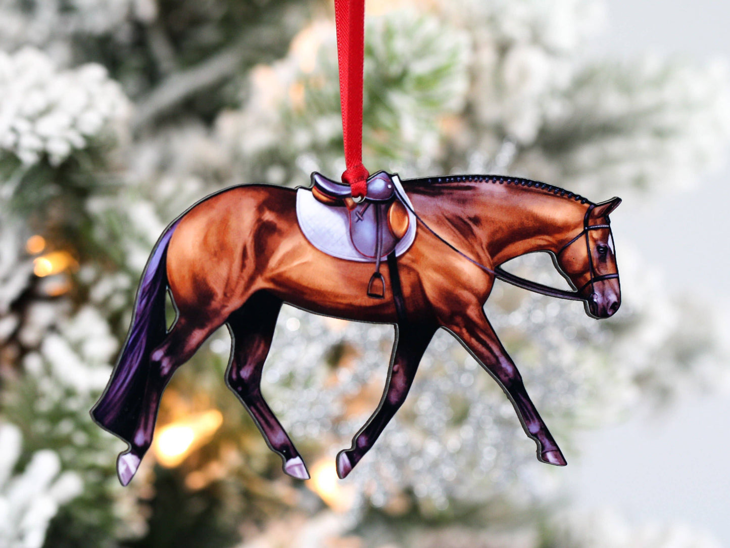 Bay Hunter Horse Christmas Tree Ornament - Sparkling Cowgirl