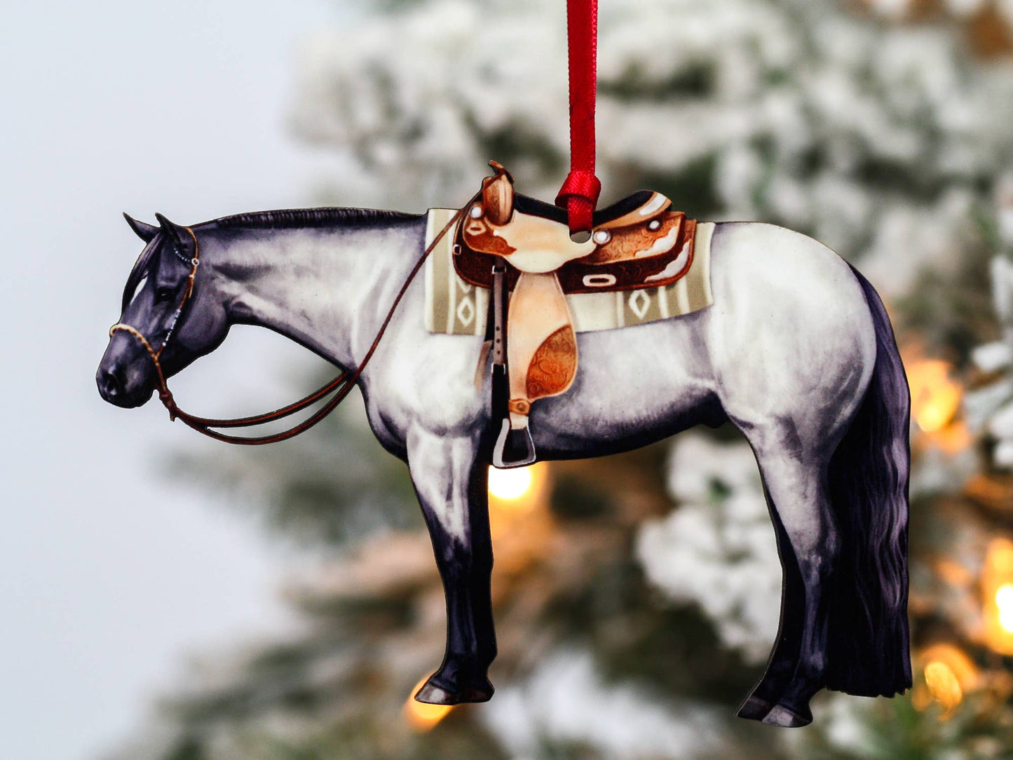 Blue Roan Western Pleasure Horse Christmas Tree Ornament - Sparkling Cowgirl