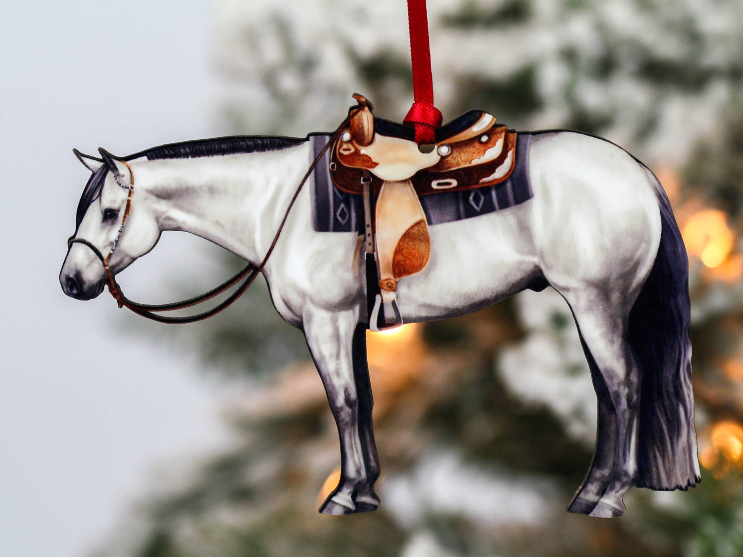 Grey Western Pleasure Horse Christmas Tree Ornament - Sparkling Cowgirl