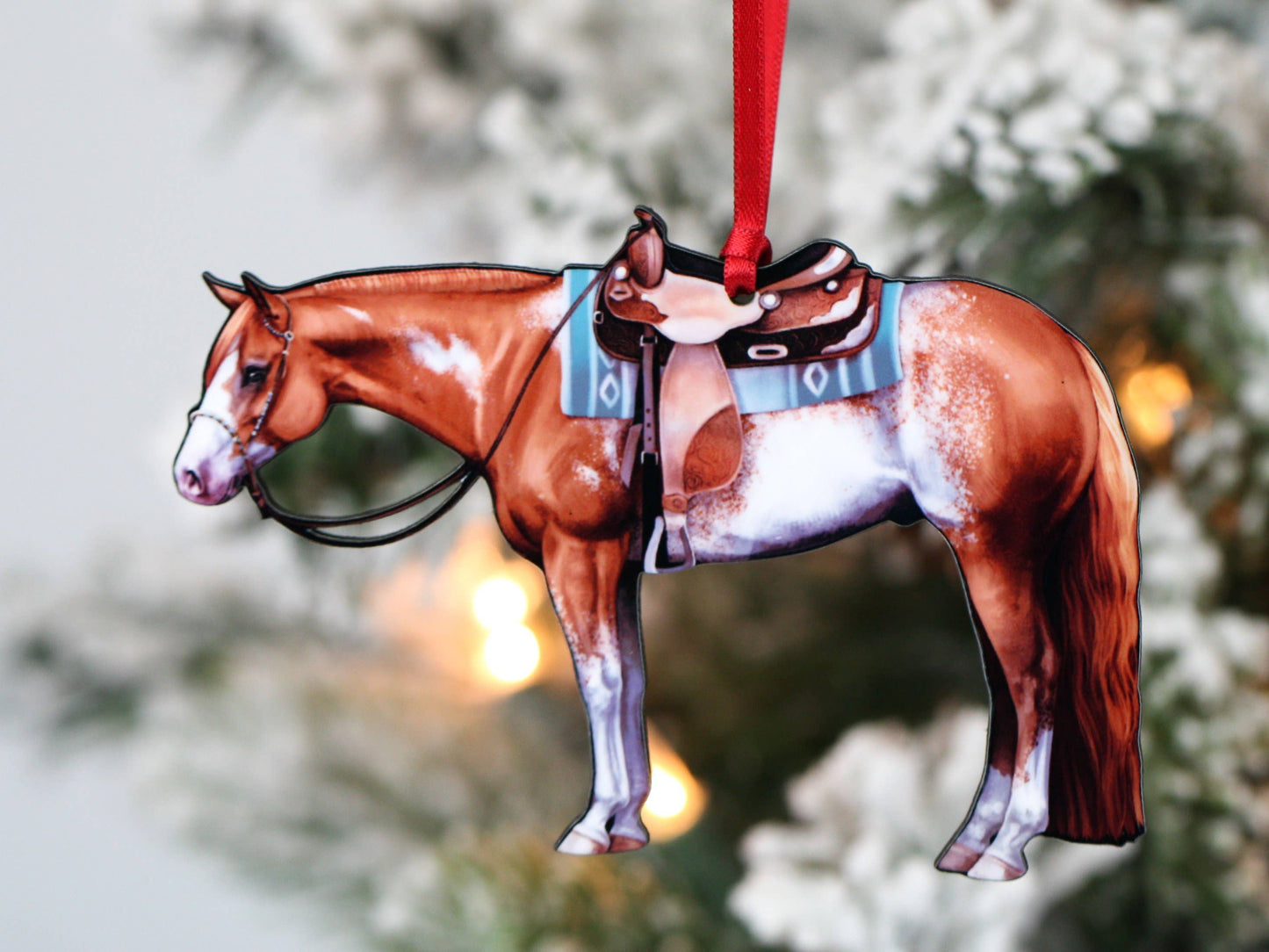 Chestnut Overo Western Pleasure Horse Christmas Tree Ornament - Sparkling Cowgirl