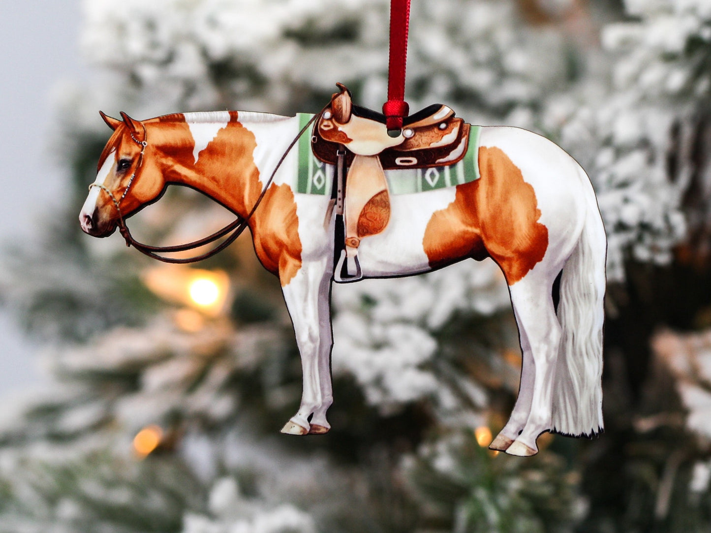 Chestnut Tobiano Western Pleasure Horse Christmas Tree Ornament - Sparkling Cowgirl
