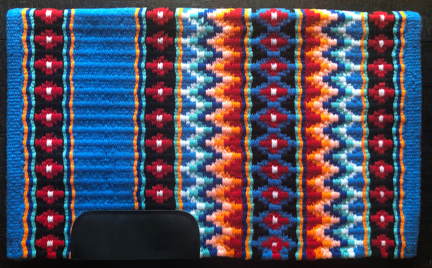 Elite Show Pad 2036 - Denim Blue base with Royal, Red, Orange, Aqua, Black and White - Sparkling Cowgirl