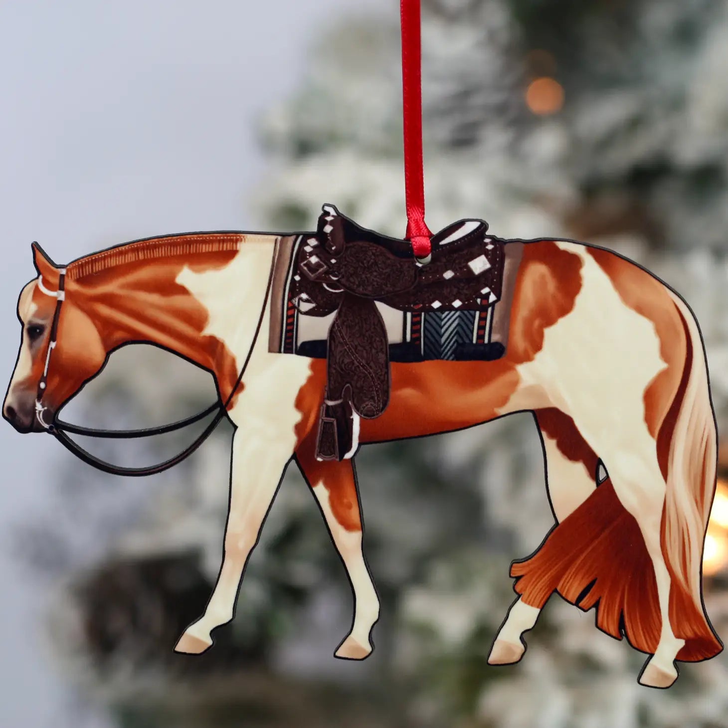 Chestnut Tobiano Western Pleasure Christmas Tree Ornament - Sparkling Cowgirl