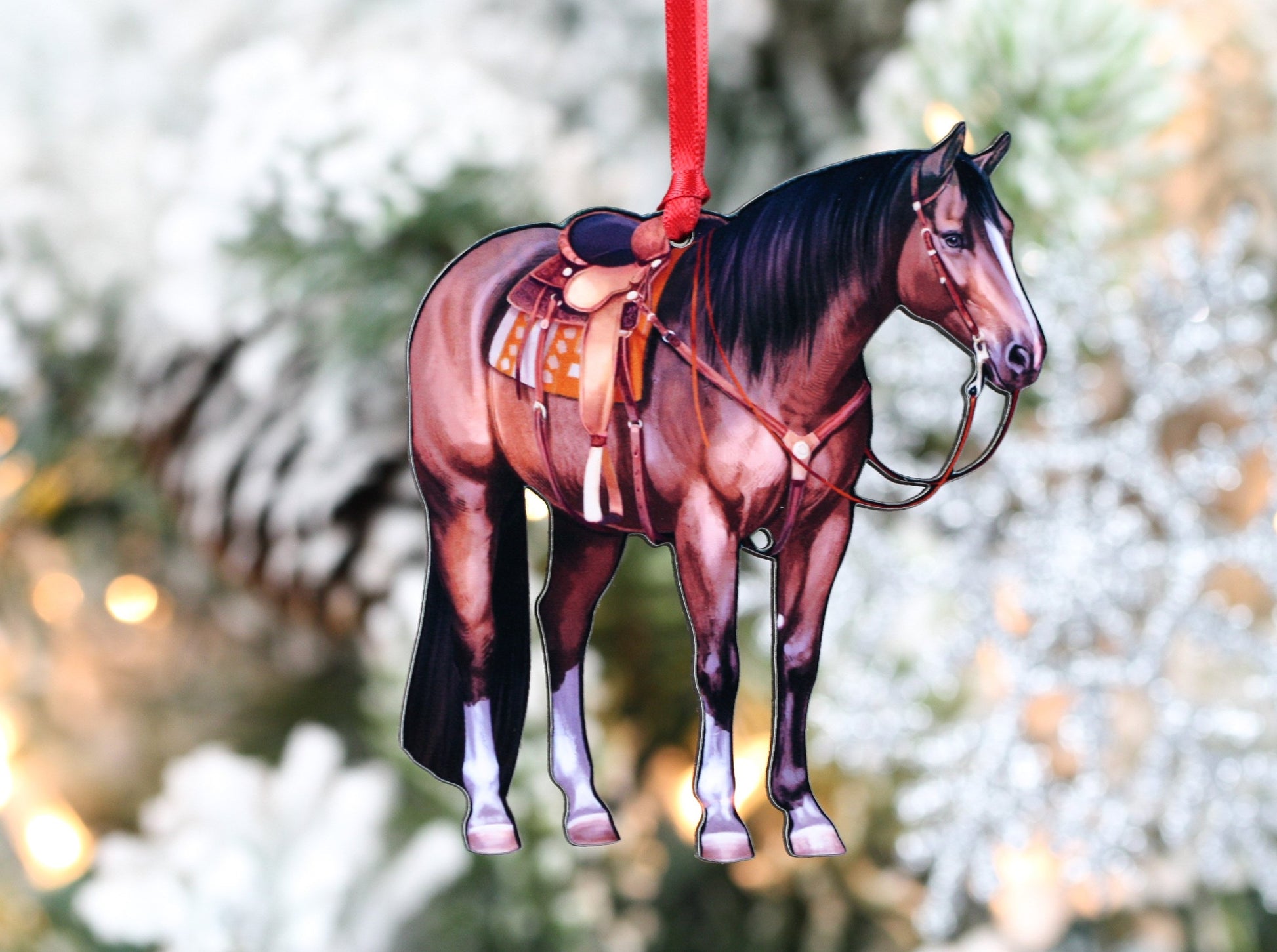 Bay Ranch Horse Christmas Tree Ornament - Sparkling Cowgirl