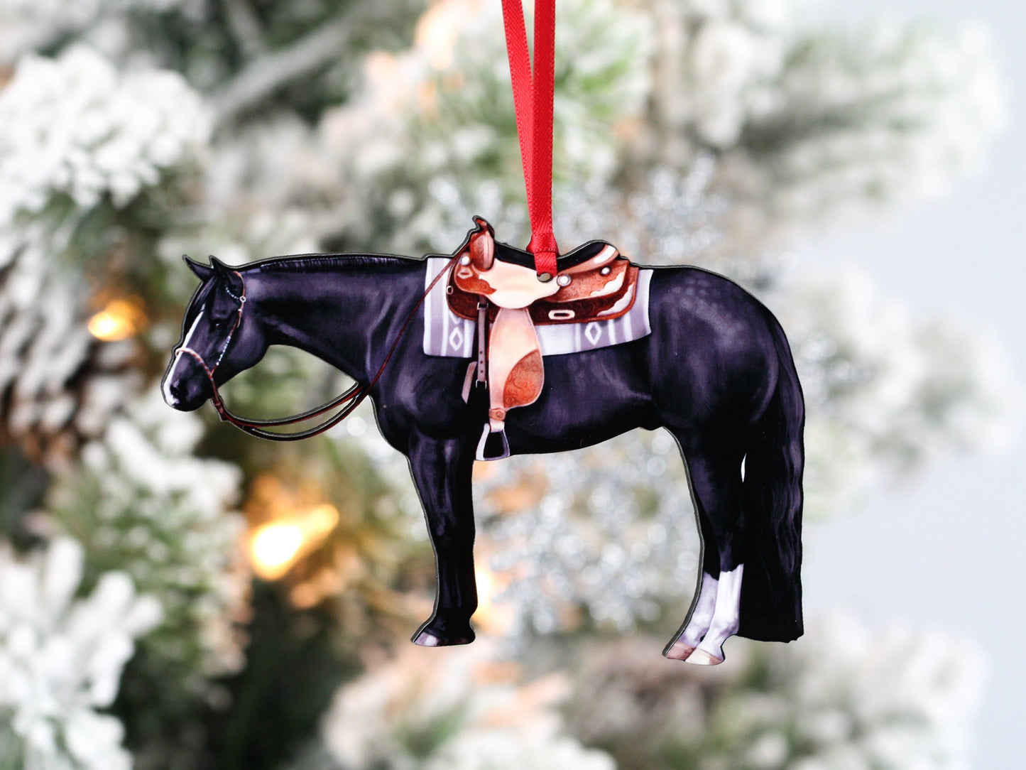 Black Western Pleasure Horse Christmas Tree Ornament