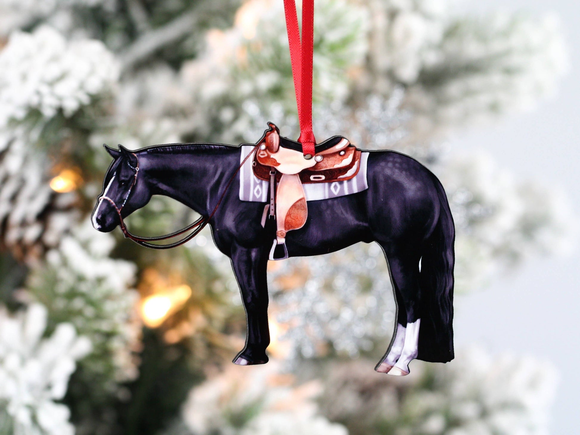 Black Western Pleasure Horse Christmas Tree Ornament - Sparkling Cowgirl