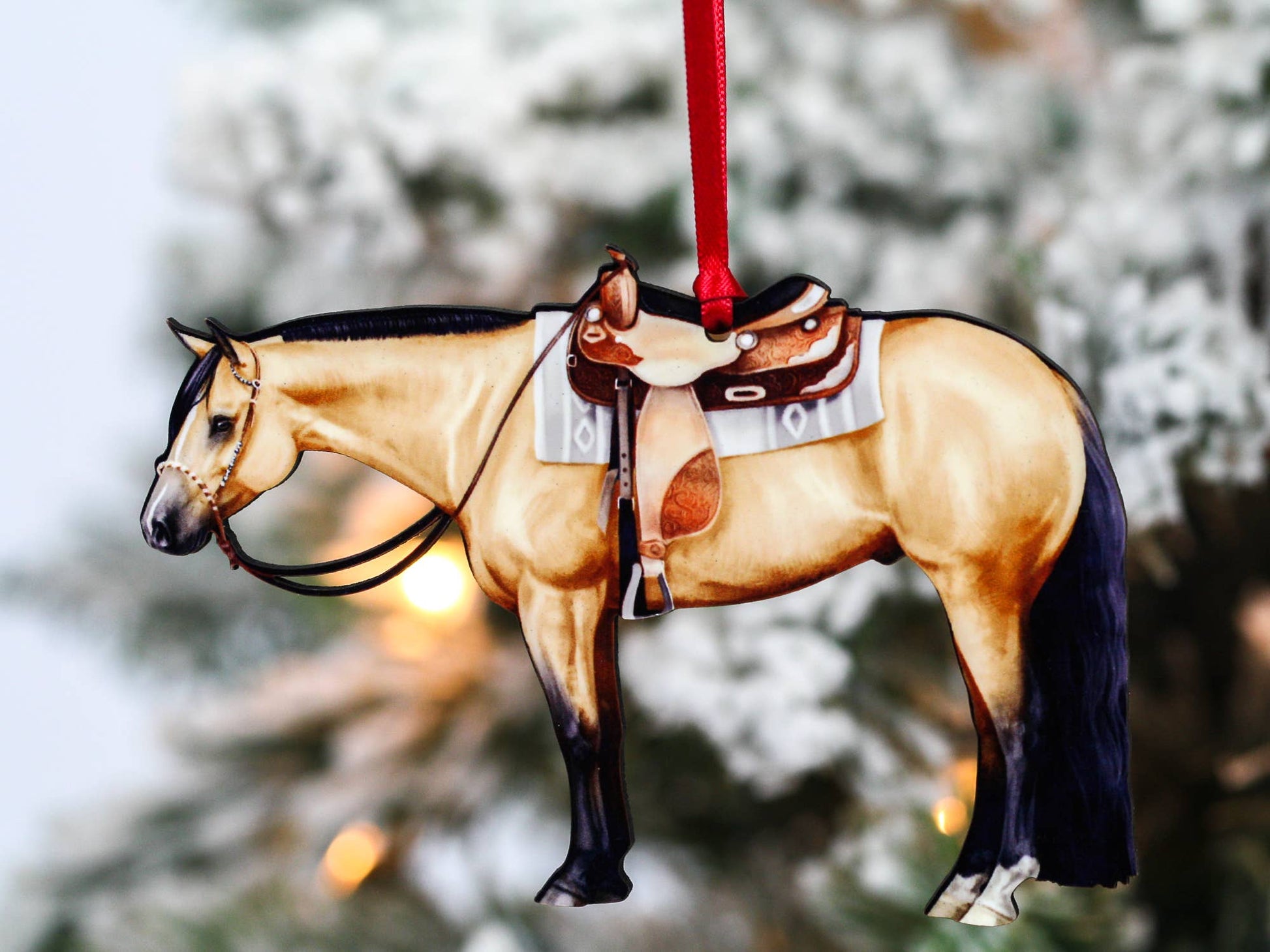 Buckskin Western Pleasure Horse Christmas Tree Ornament - Sparkling Cowgirl