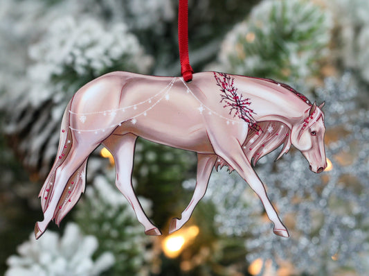 Quarter Horse Christmas Ornament - Adorned in Snowflakes and Berries