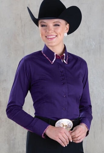 2 Tone Double Collar Purple Button Show Top - Sparkling Cowgirl