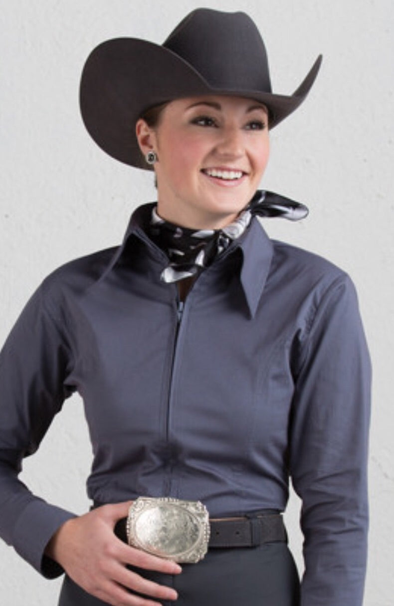 Charcoal Fitted Zip Front Show Shirt - Sparkling Cowgirl