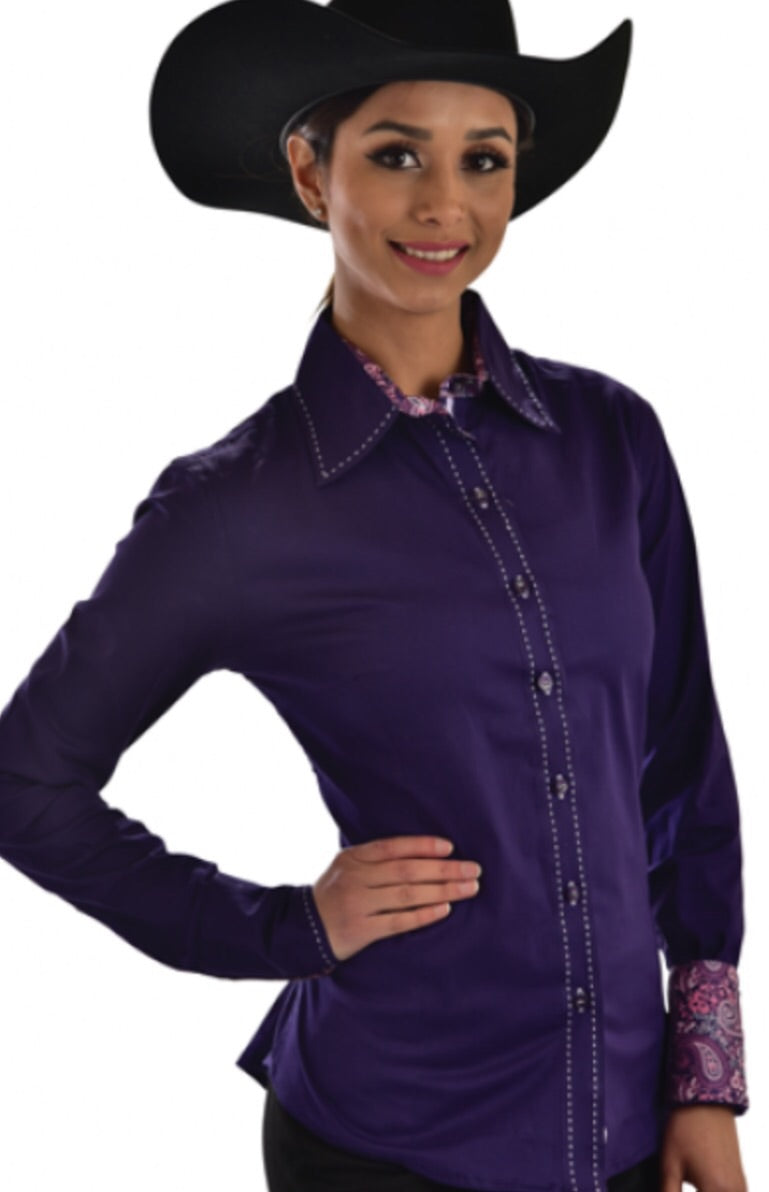 Buck Stitch Button Up Shirt - Purple - Sparkling Cowgirl