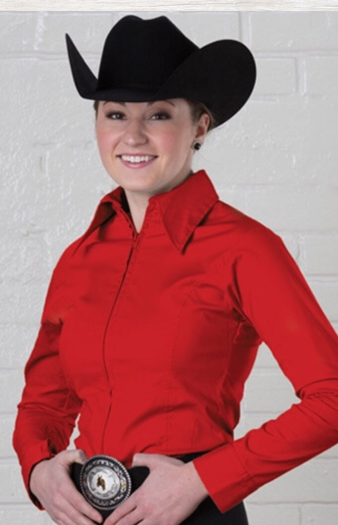 Red Fitted Zip Front Show Shirt - Sparkling Cowgirl