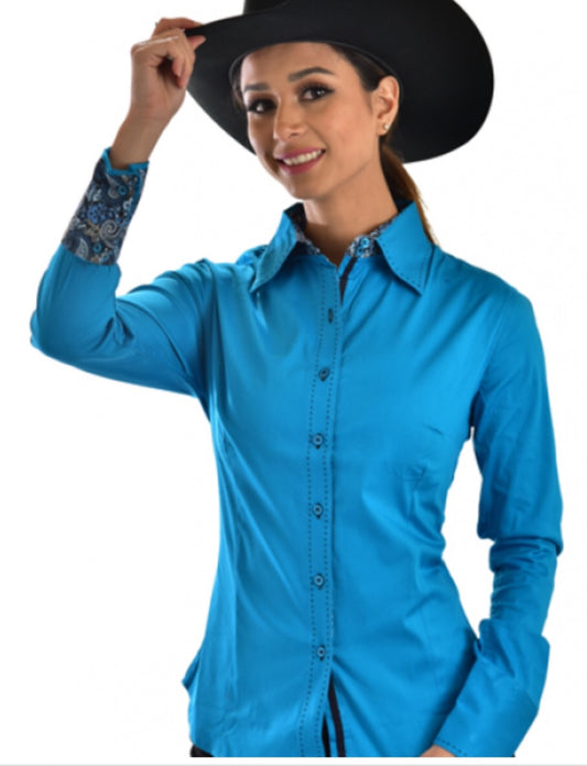 Buck Stitch Button Up Shirt - Turquoise - Sparkling Cowgirl