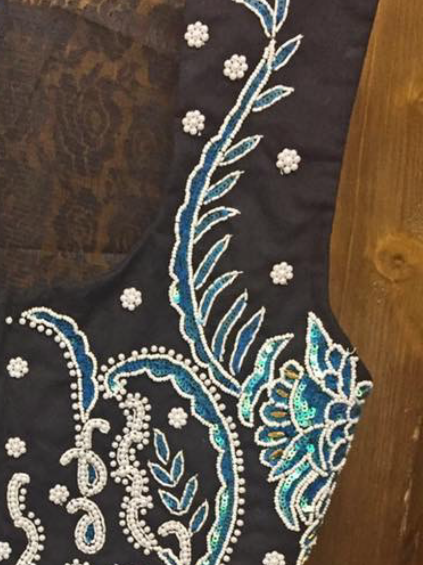 Turquoise Beaded Show Vest. Front Beading with Lace Back - Sparkling Cowgirl