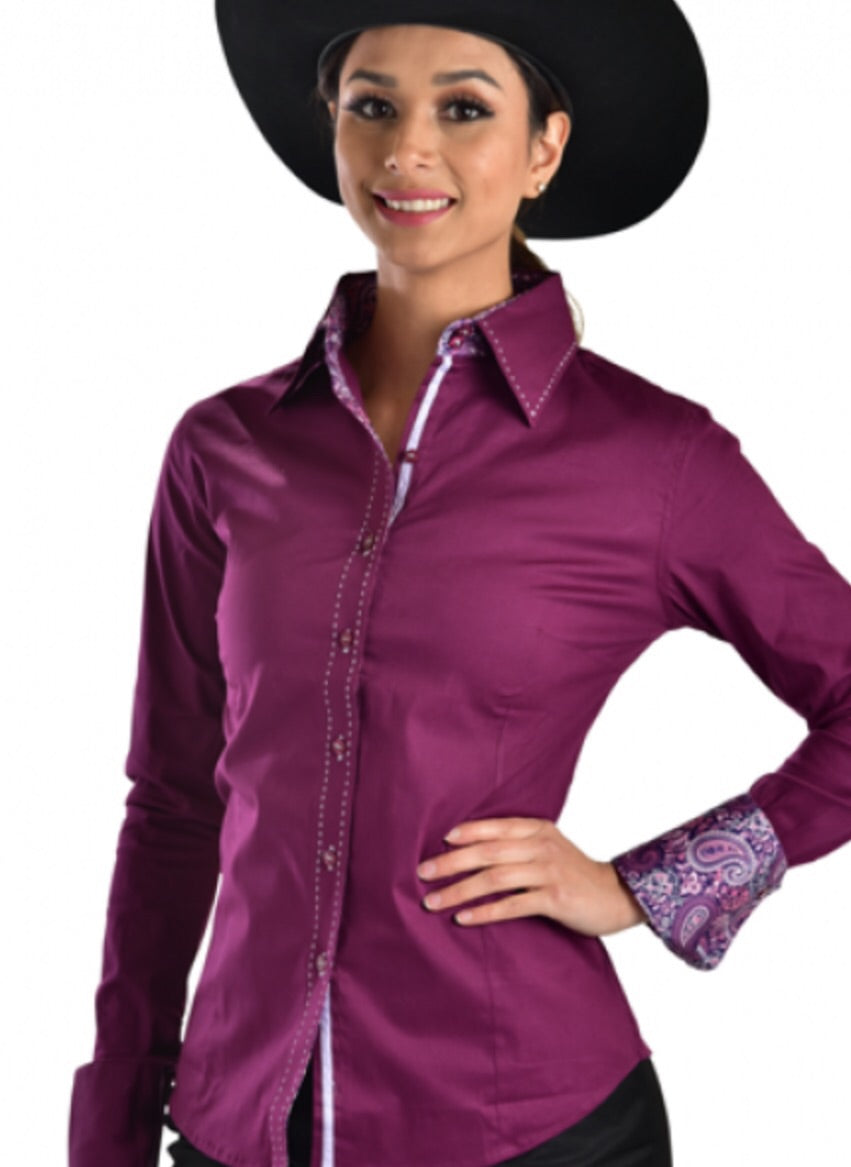 Buck Stitch Button Up Shirt - Plum - Sparkling Cowgirl
