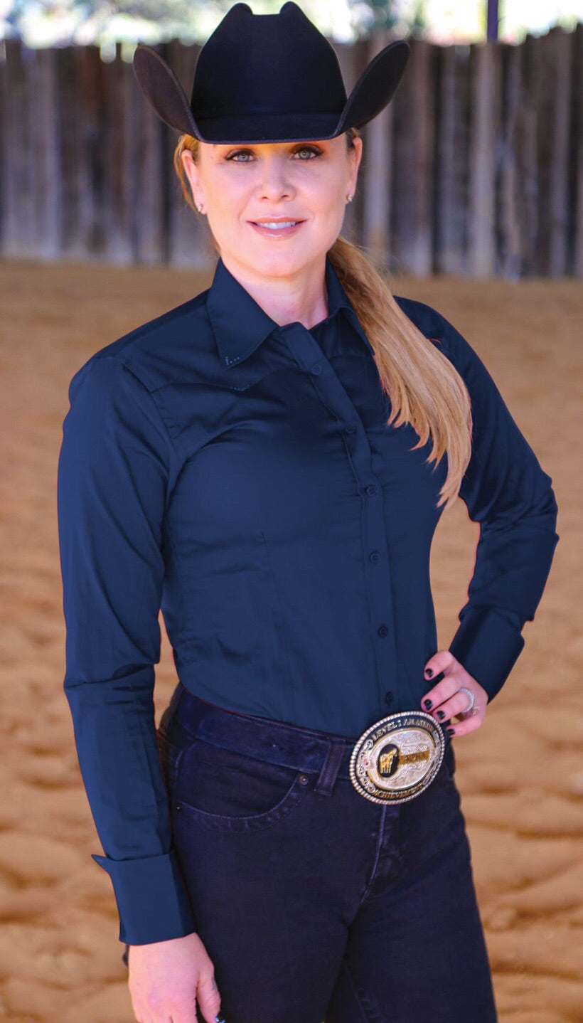 Crystal Yoke Crystal Button Up - Navy - Sparkling Cowgirl