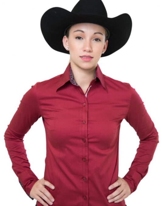 Buck Stitch Button Up Shirt - Red - Sparkling Cowgirl