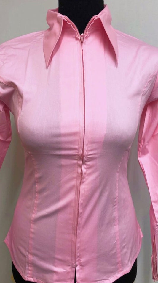 Light Pink Fitted Zip Front Show Shirt - Sparkling Cowgirl