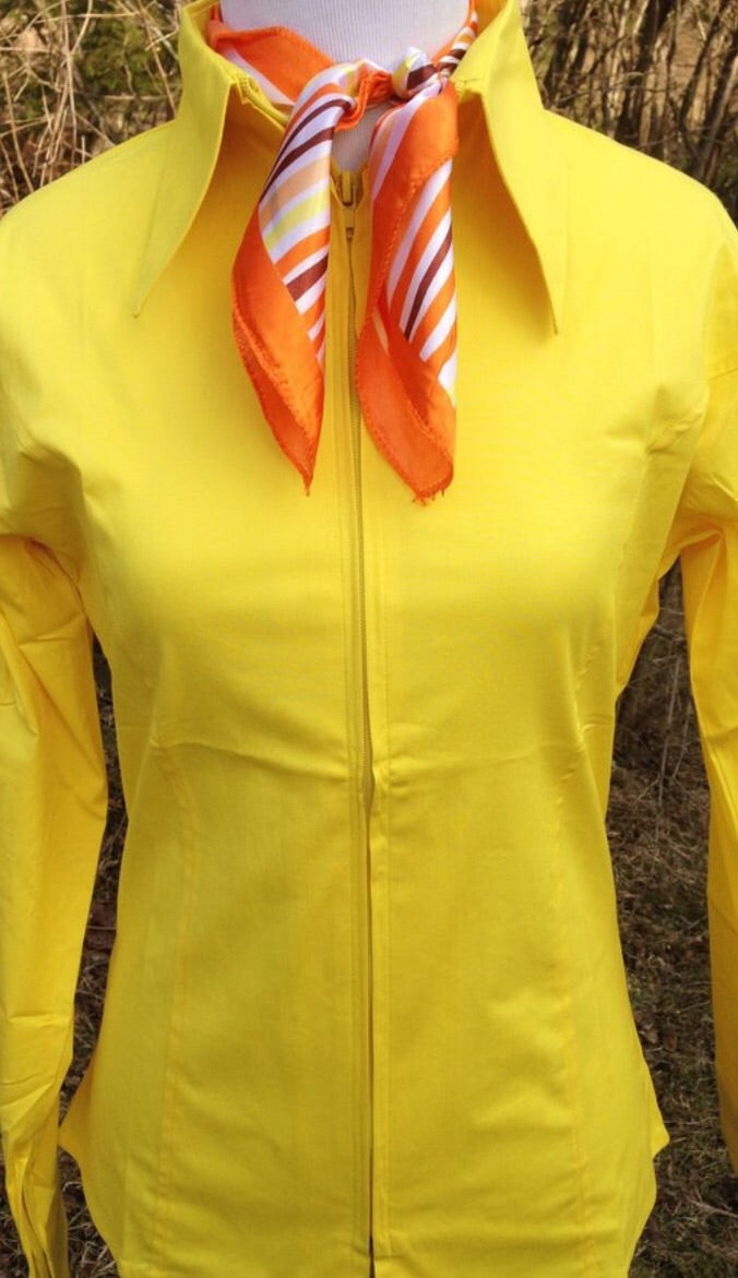 Yellow Fitted Zip Front Show Shirt - Sparkling Cowgirl