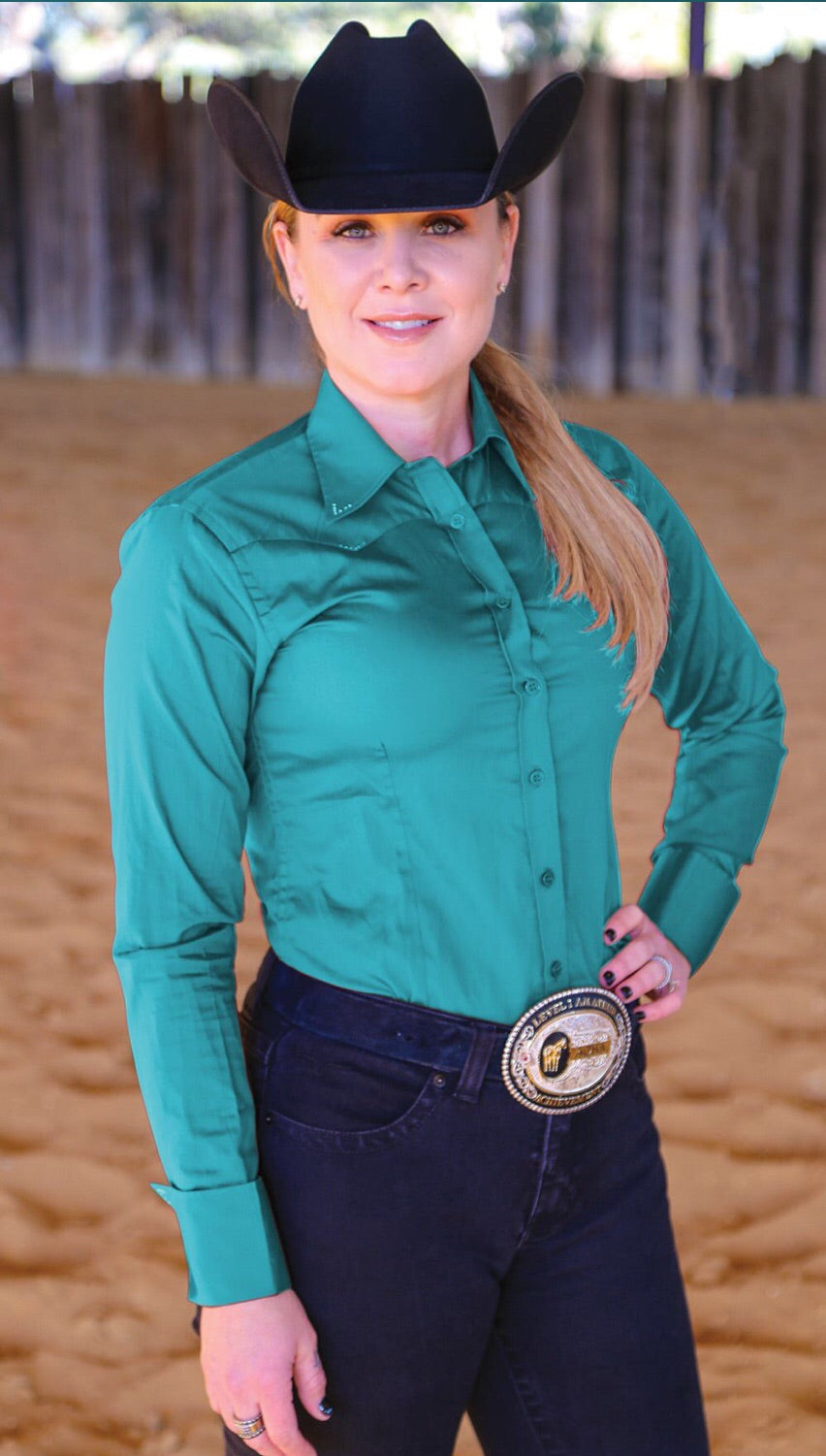 Crystal Yoke Crystal Button Up - Teal - Sparkling Cowgirl