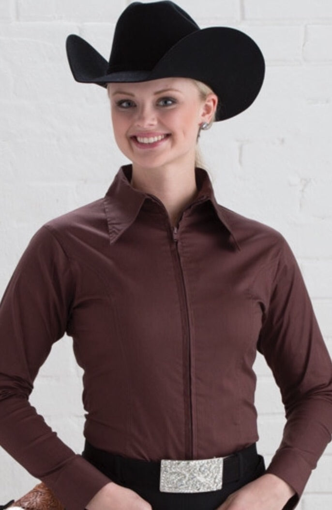 Brown Fitted Zip Front Show Shirt - Sparkling Cowgirl