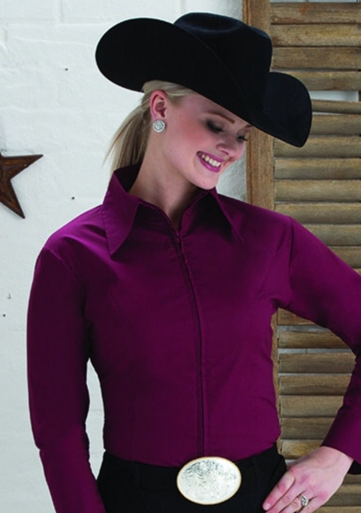 Burgundy Fitted Zip Front Show Shirt - Sparkling Cowgirl