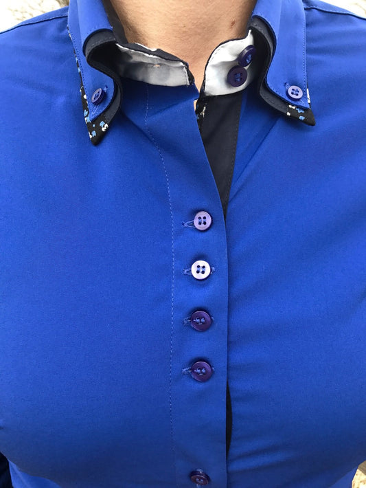 2 Tone Double Collar Royal Blue Button Show Top - Sparkling Cowgirl